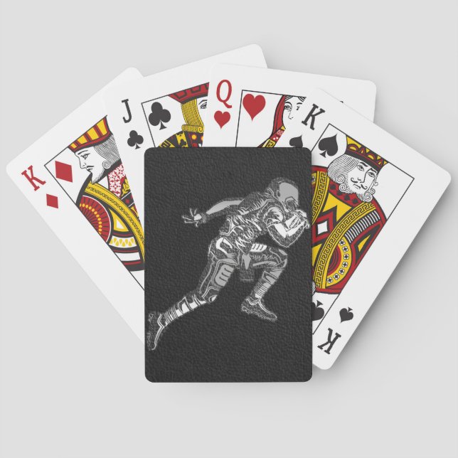 Football Player Running Quarterback Black Silver Playing Cards (Back)