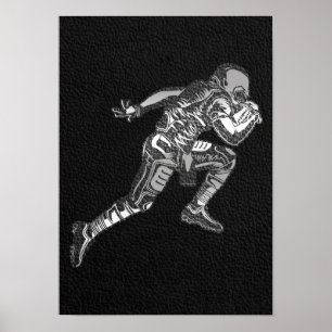 Football Player Running Quarterback Black Silver Poster