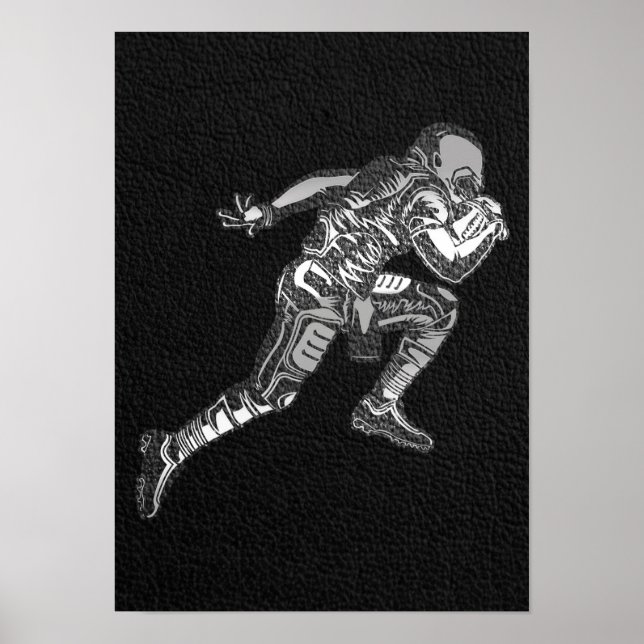 Football Player Running Quarterback Black Silver Poster (Front)
