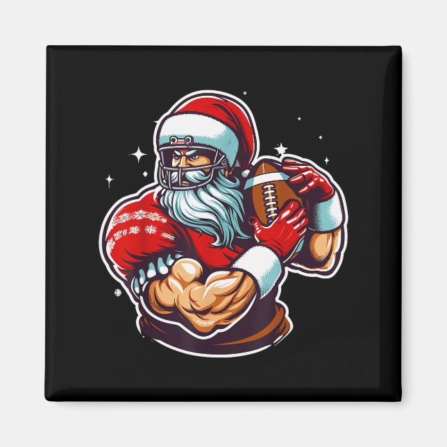 Football Player Santa Christmas Pajama Funny X-mas Magnet (Front)