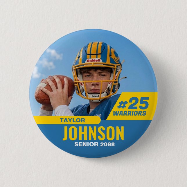 Football Player Senior Night Custom Photo Sports 6 Cm Round Badge (Front)