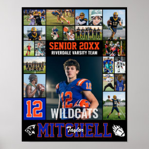 Football Player Senior Night Photo Collage Sports Poster