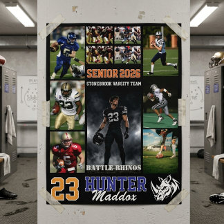 Football Player Senior Night Photo Collage Sports Poster