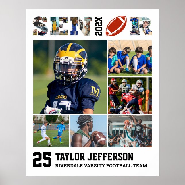 Football Player Senior Night Sports Photo Collage Poster (Front)