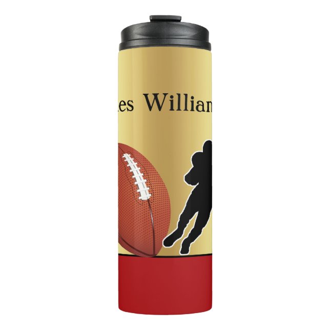 Football - Player Silhouette and Ball personalize Thermal Tumbler (Front)