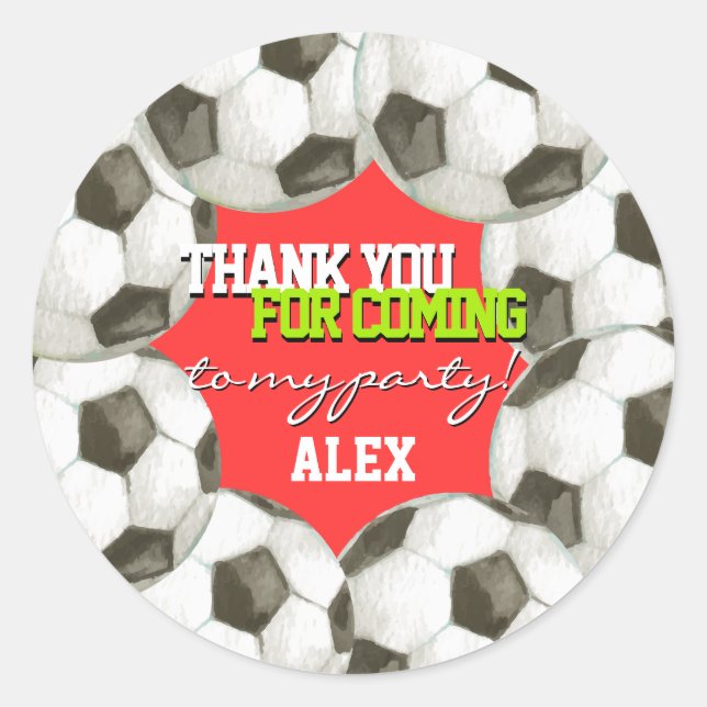 Football Player Soccer Boy Girl Birthday Party Classic Round Sticker (Front)