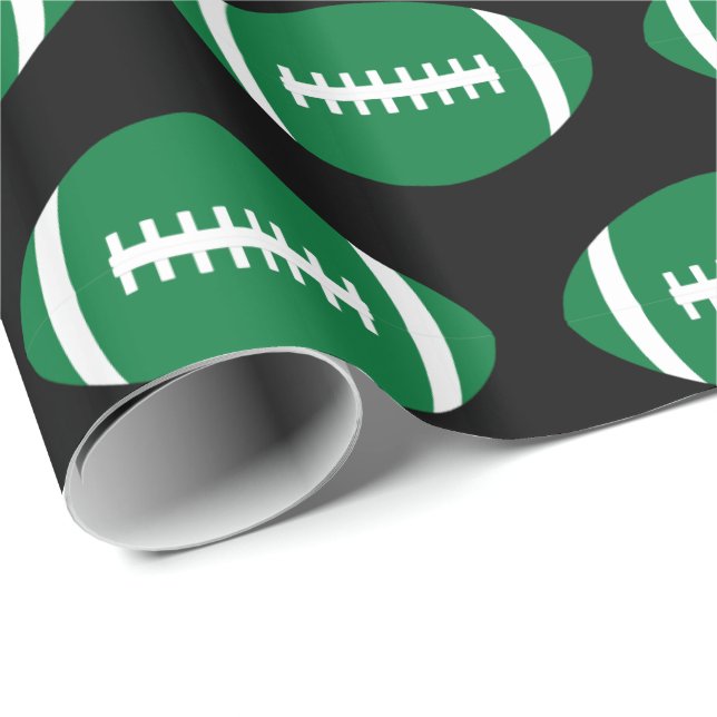 Football Player Team Party Green Footballs Sports Wrapping Paper (Roll Corner)