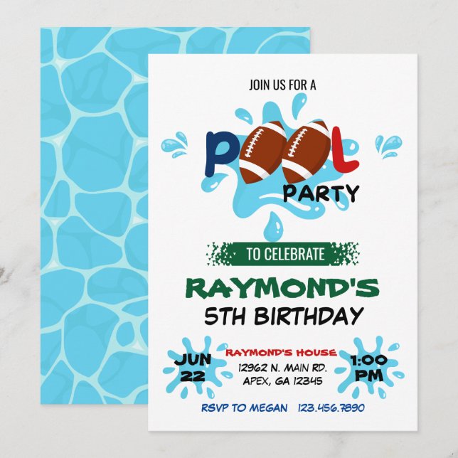 Football Pool Party Birthday  Invitation (Front/Back)