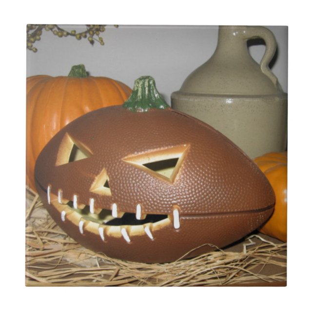 Football Pumpkin Ceramic Tile (Front)