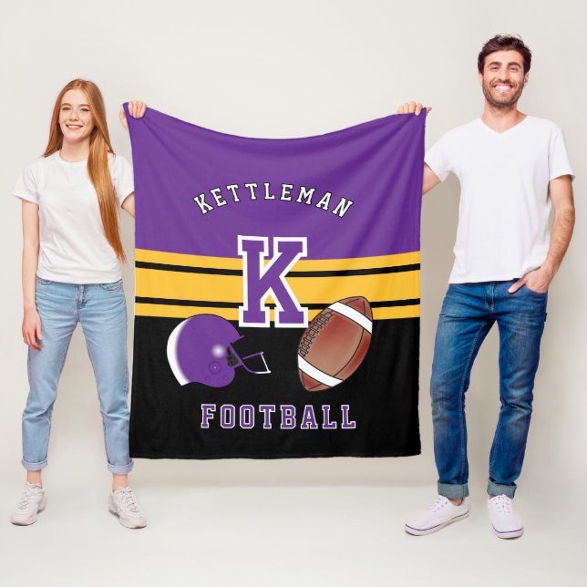 Football 🏈 Purple and Gold Yellow Sport Letter  Fleece Blanket (In Situ)