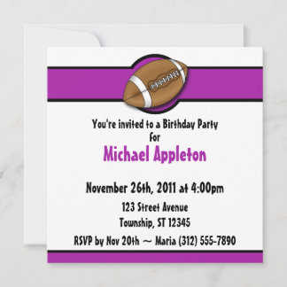 Football Purple Birthday Invitations