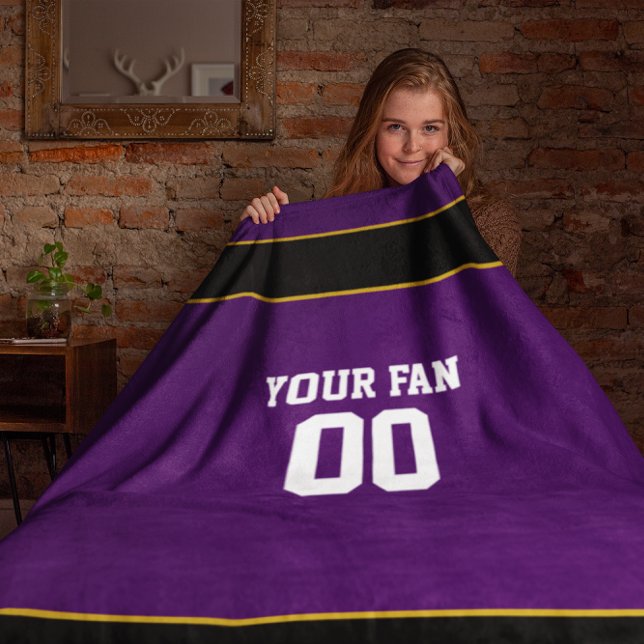 Football Purple & Black Personalised Fleece Blanket (Creator Uploaded)