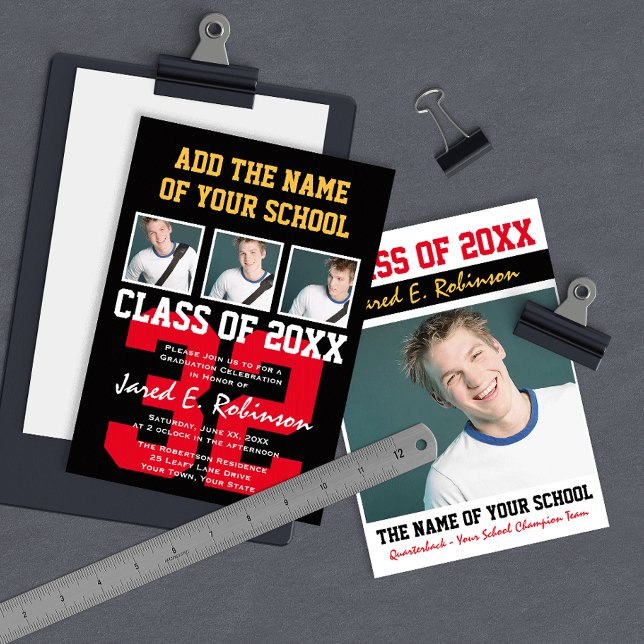 Football Quarterback Jersey Number Graduation Invitation (Creator Uploaded)