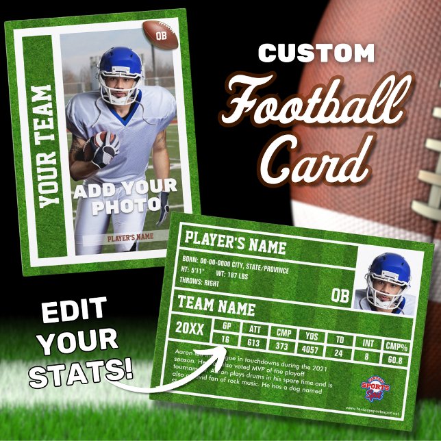 Football Quarterback Trading Card Souvenir (Edit your personal player stats to customize your own football trading card.)