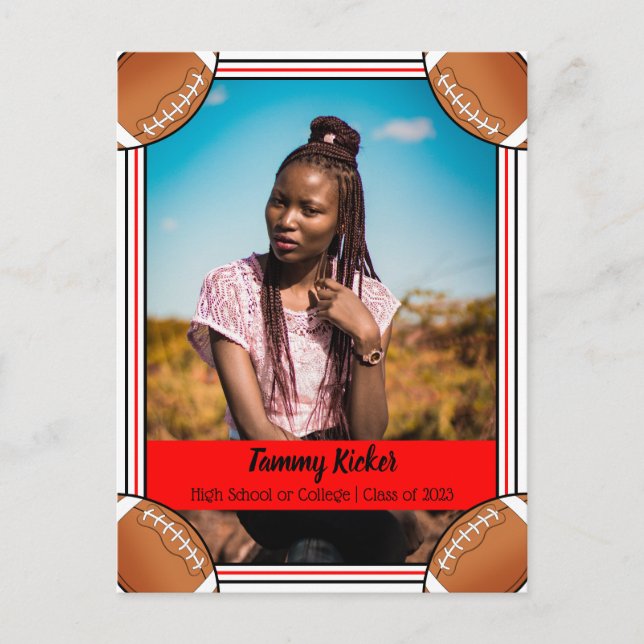 Football Red & Black Graduation Announcement Postcard (Front)