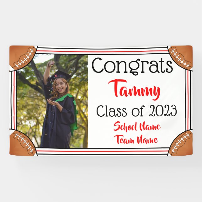 Football Red & Black One Photo Graduation Banner (Horizontal)