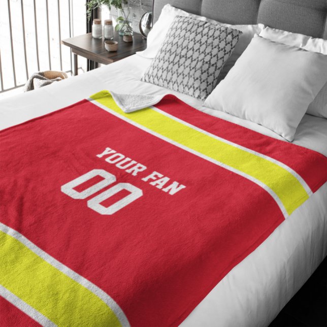 Football Red, Gold & White Personalised Fleece Blanket (Creator Uploaded)