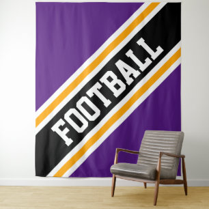 FOOTBALL Royal Purple Yellow Black Slant Stripes Tapestry