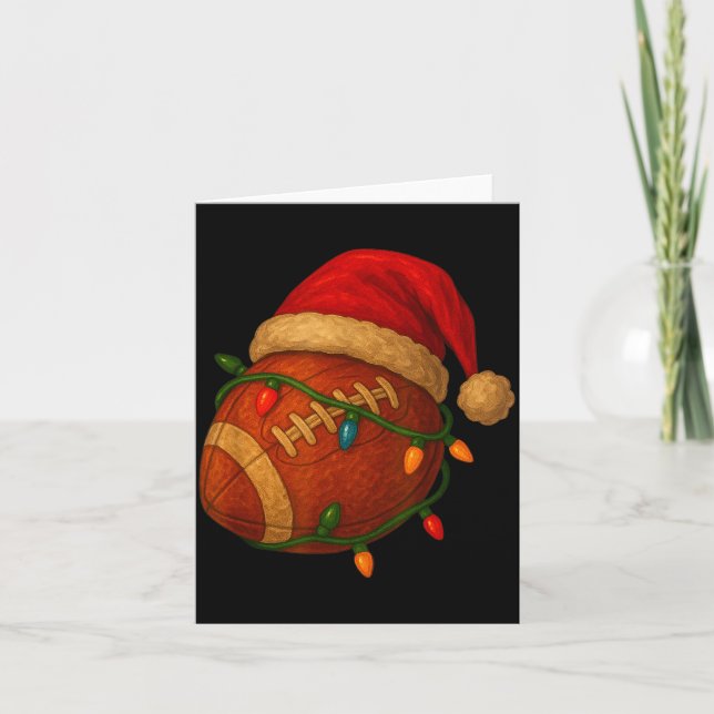 Football Santa Christmas Lights Xmas Men Boys Kids Card (Front)