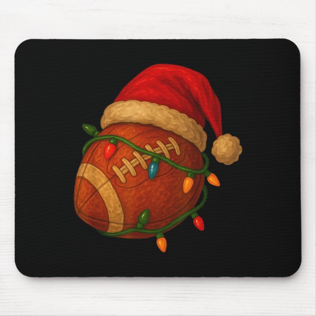 Football Santa Christmas Lights Xmas Men Boys Kids Mouse Pad (Front)