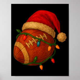 Football Santa Christmas Lights Xmas Men Boys Kids Poster