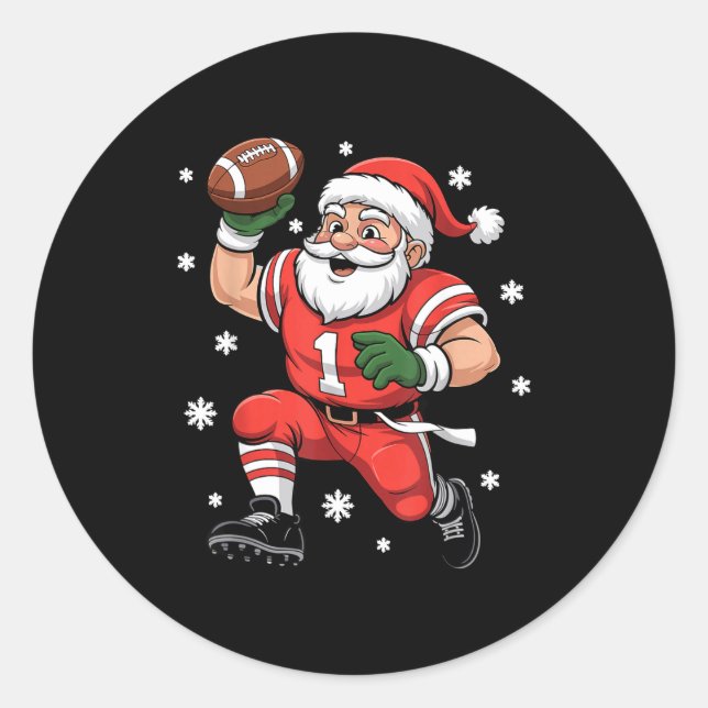 Football Santa Claus Lineman Christmas Quarterback Classic Round Sticker (Front)