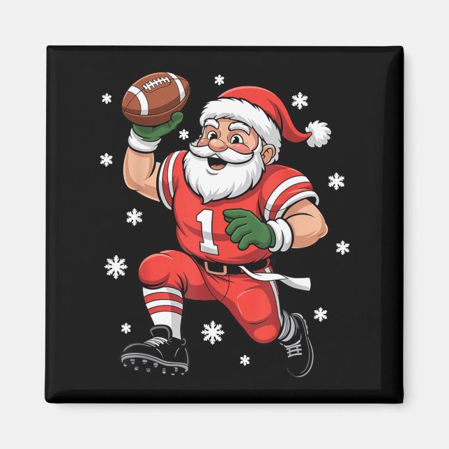 Football Santa Claus Lineman Christmas Quarterback Magnet (Front)