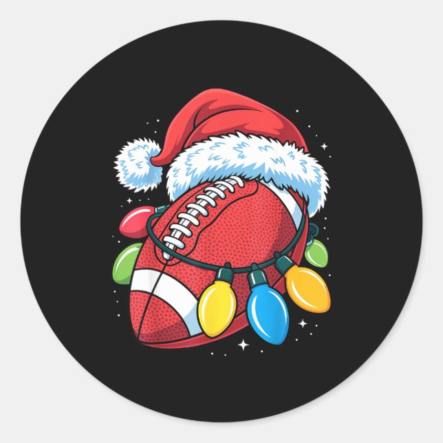 Football Santa Hat Christmas Lights Festive Touchd Classic Round Sticker (Front)