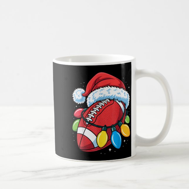 Football Santa Hat Christmas Lights Festive Touchd Coffee Mug (Right)