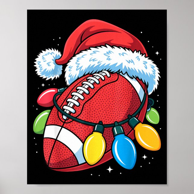 Football Santa Hat Christmas Lights Festive Touchd Poster (Front)