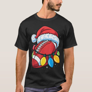 Football Santa Hat Christmas Lights Festive Touchd T-Shirt