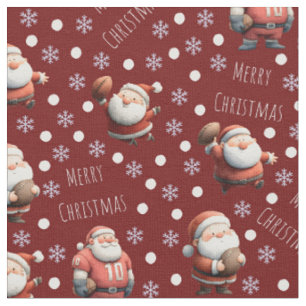 Football Santa on Dark Red Fabric