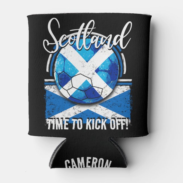 Football Scotland Flag, Retro Blue Flag Soccer Can Cooler (Front)