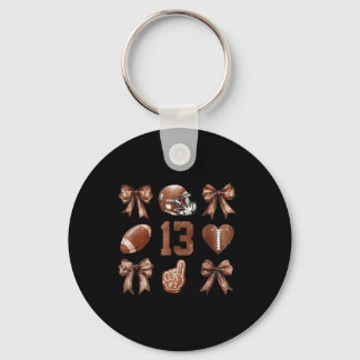 Football Season Kids Bow Coquette 13th Birthday 13 Key Ring