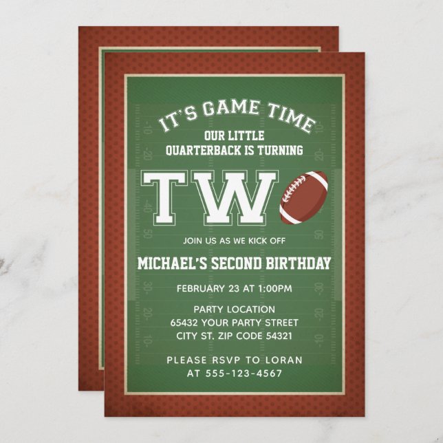 Football Second Birthday Party Invitation (Front/Back)
