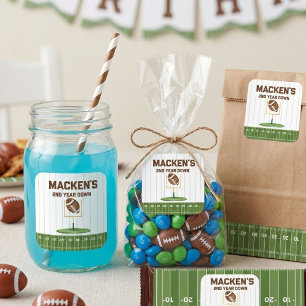 Football second year down boy birthday square sticker