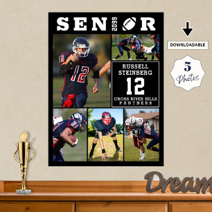 Football Senior 5 Photo Collage Graduation Poster
