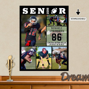 Football Senior Graduation 6 Photo Collage Poster
