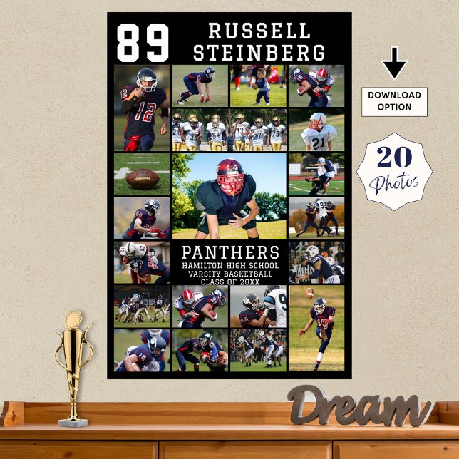 Football Senior Night 20 Photo Collage Graduation Poster (Creator Uploaded)