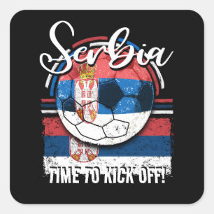 Football Serbia Flag, Distressed Soccer Ball Square Sticker