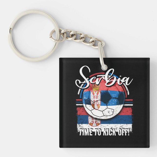Football Serbia Flag, Vintage Soccer Ball Key Ring (Front)