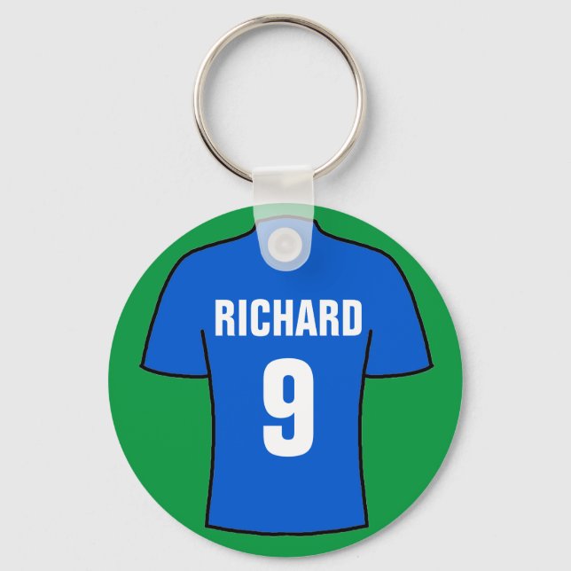 Football shirt design in blue. keychain (Front)