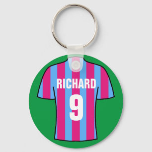 Football shirt design in claret and blue. keychain