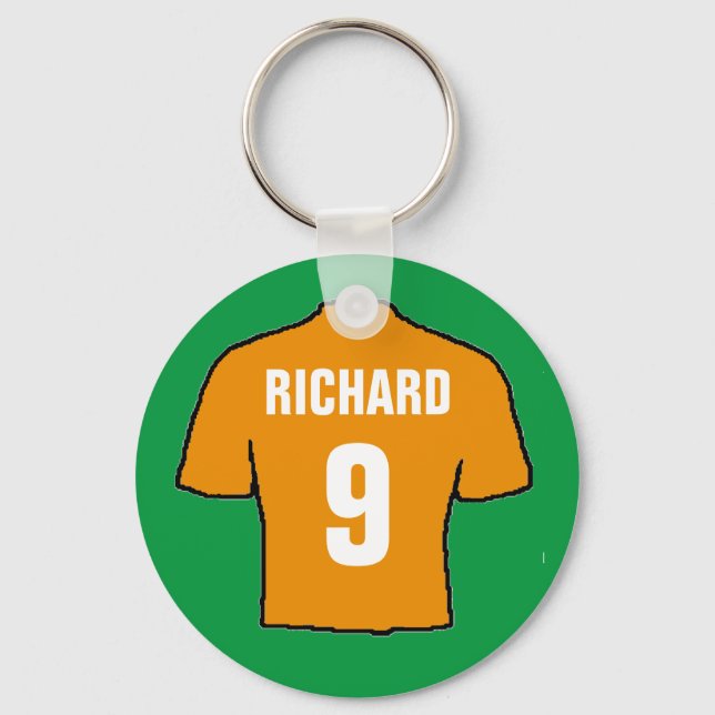 Football shirt design in old gold. key ring (Front)