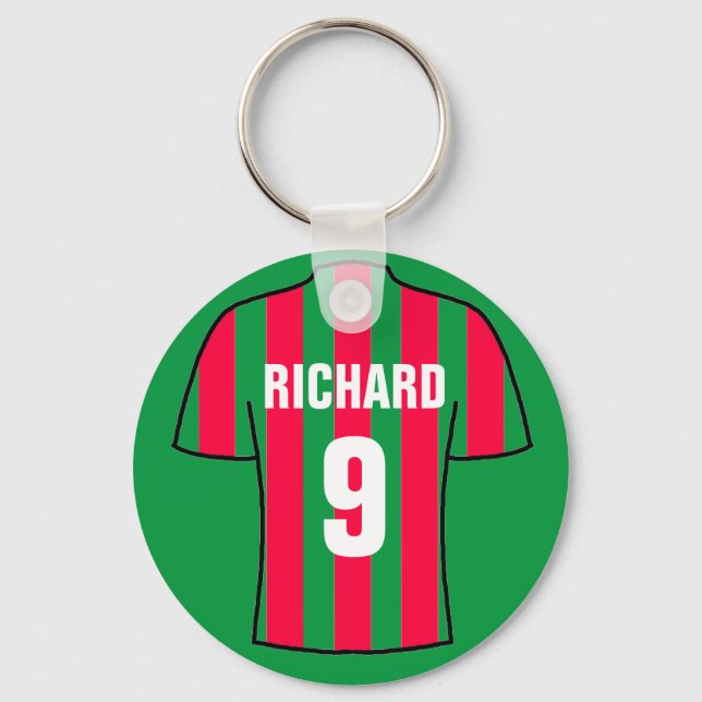 Football shirt design in red & green. keychain (Front)