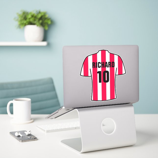 Football shirt design in Red & White Stripes Stick (Laptop On Desk)