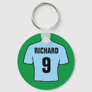 Football shirt design in sky blue. key ring