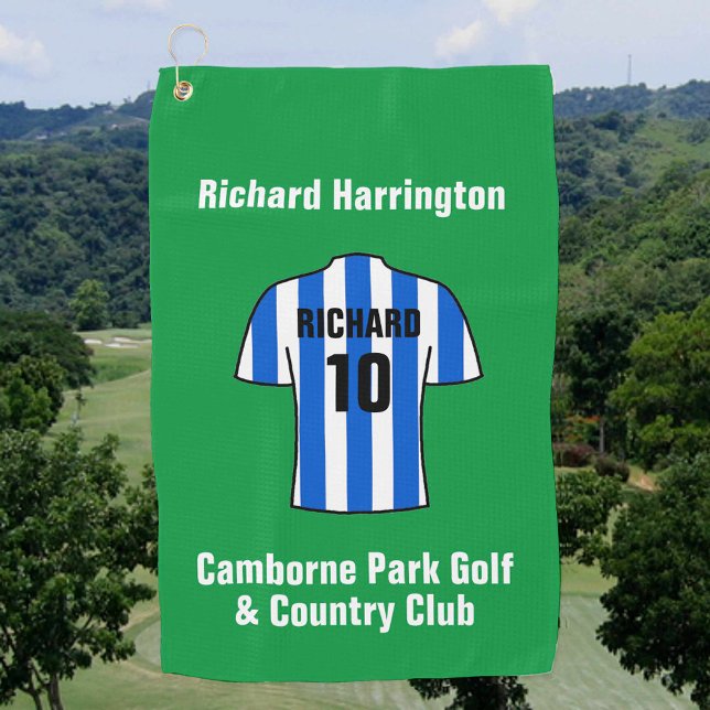 Football Shirt in Blue and White Stripes Golf Towel (Creator Uploaded)