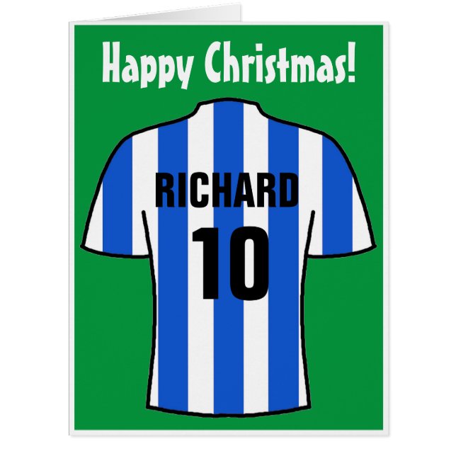 Football Shirt in Blue Stripes Christmas Card (Front)