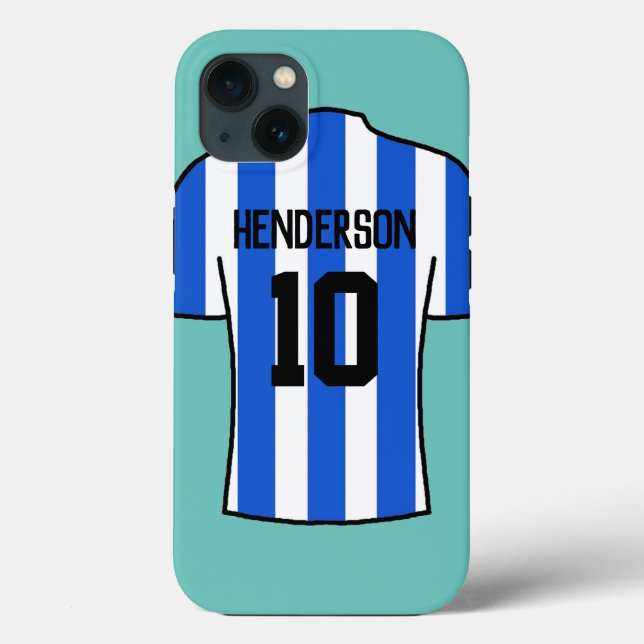 Football Shirt in Blue Stripes with Name & Number Case-Mate iPhone Case (Back)